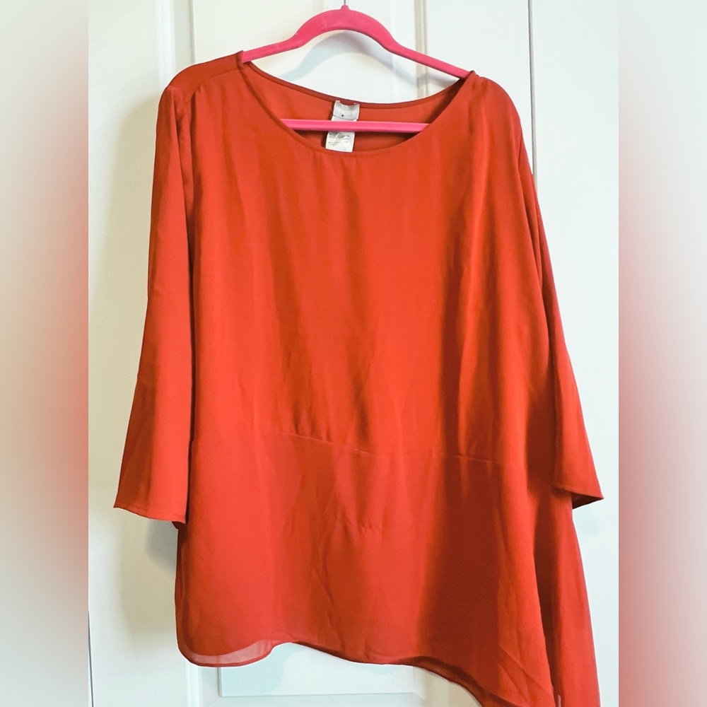Chico’s Asymmetrical-hem Orange blouse